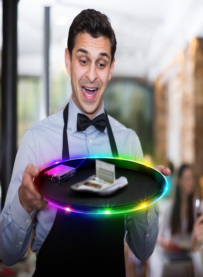 Tiangrid 2 Pcs 14 Inch LED Light up Serving Tray No Slip Multicolor Flashing Black Plastic Round Bar Serving Tray for Restaurants Bars Clubs Cocktail Night Party - Image 4