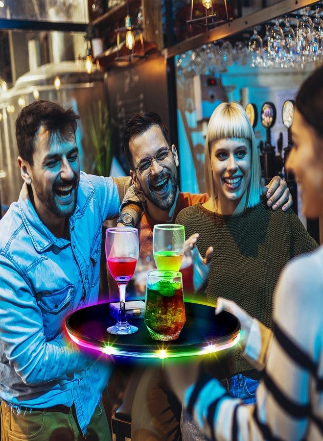 Tiangrid 2 Pcs 14 Inch LED Light up Serving Tray No Slip Multicolor Flashing Black Plastic Round Bar Serving Tray for Restaurants Bars Clubs Cocktail Night Party - Image 5