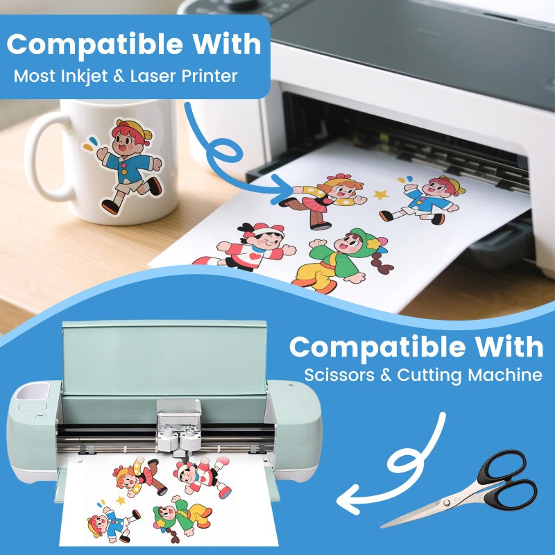 NUITPY 40 Sheets Glossy Sticker Paper, 8.5in x 11in Sticker Paper for Inkjet & Laser Printer, Self-adhesive Printable Sticker Papers, Vibrant Colors, Dries Quickly, US Letter Size - Image 3