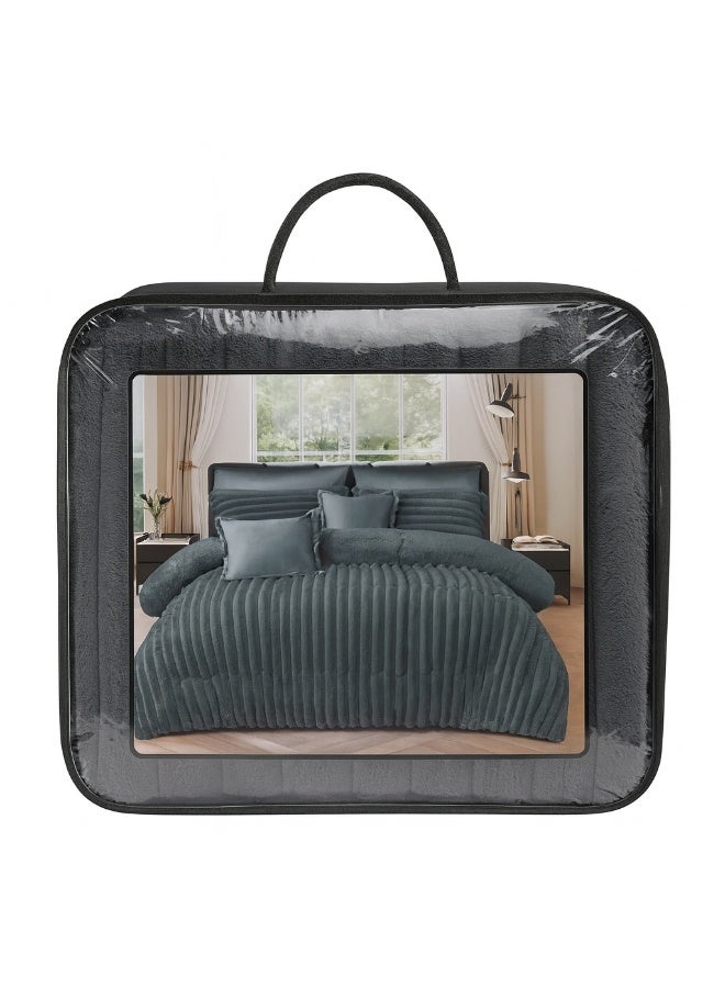 مينج لي مفرش شتوي فرو فاخر نفرين – طقم سرير 8 قطع بتصميم هندسي ناعم مقاس كبير 230×250 سم - Image 5