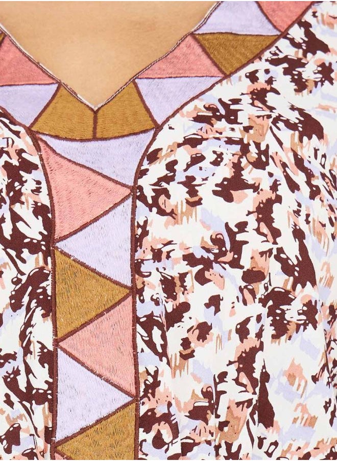 Styli - All Over Print Jalabiya with Thread Embroidery - Image 1