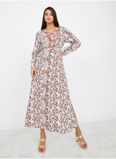 All Over Print Jalabiya with Thread Embroidery