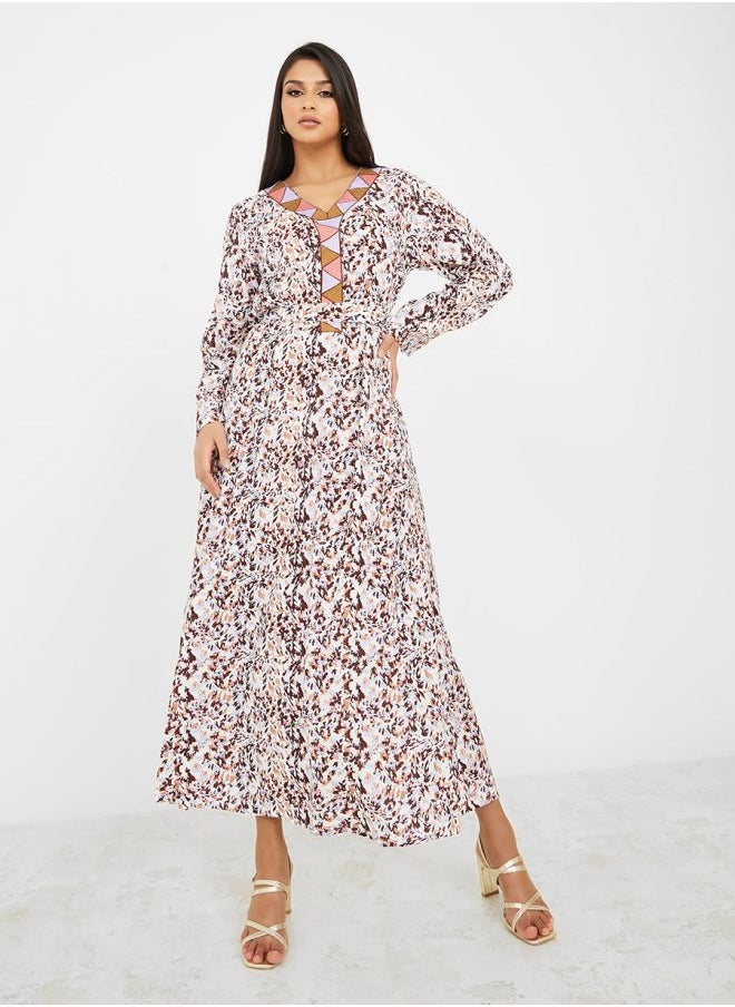 Styli - All Over Print Jalabiya with Thread Embroidery - Image 1