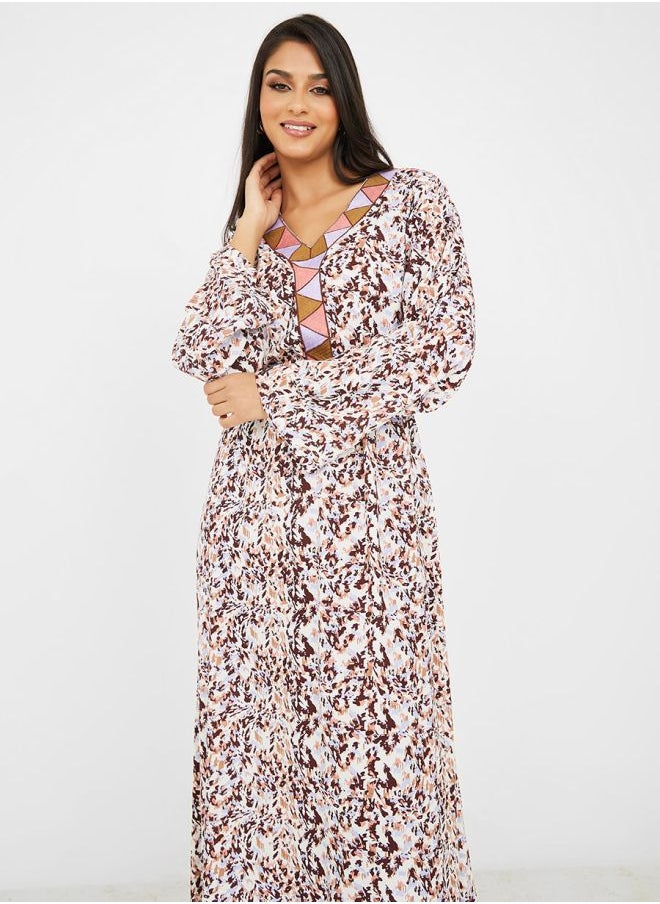 Styli - All Over Print Jalabiya with Thread Embroidery - Image 1