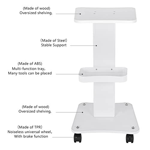 Meifuly Beauty Trolley Cart with Wheels, 3 Tier Aluminum Beauty Rolling Cart, Hair Salon, Spa Salon, Vacuum Therapy Machine Trolley, Load 135lbs, 26.7 x 13.8 x 15 inch - Image 5