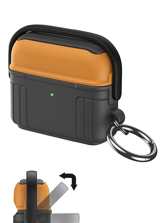 Case for AirPods 3rd, Multifunction Headphone Cover Anti Fall Shockproof TPU Case Cover With Buckle, Protective Shell Headphones Case (Black+Orange) - Image 1