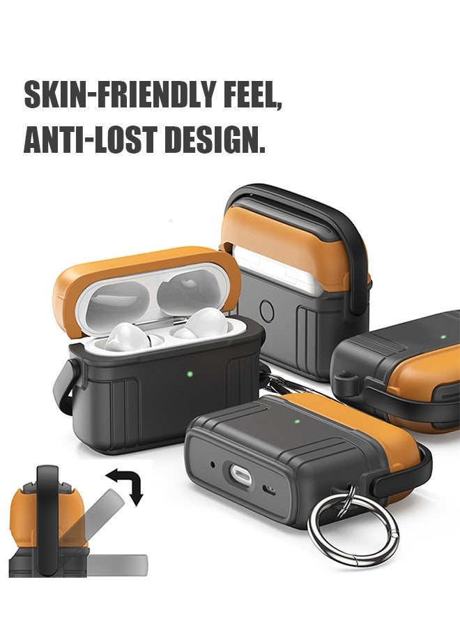 Case for AirPods 3rd, Multifunction Headphone Cover Anti Fall Shockproof TPU Case Cover With Buckle, Protective Shell Headphones Case (Black+Orange) - Image 3