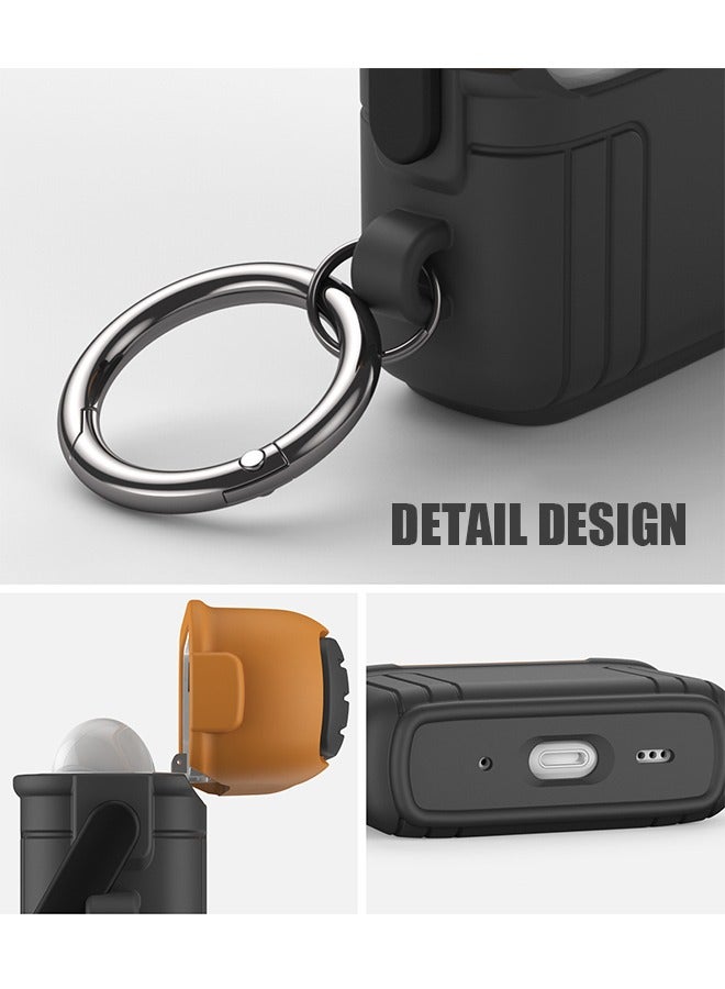 Case for AirPods 3rd, Multifunction Headphone Cover Anti Fall Shockproof TPU Case Cover With Buckle, Protective Shell Headphones Case (Black+Orange) - Image 4