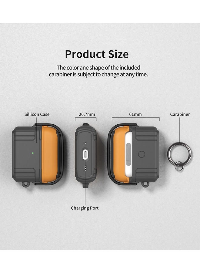 Case for AirPods 3rd, Multifunction Headphone Cover Anti Fall Shockproof TPU Case Cover With Buckle, Protective Shell Headphones Case (Black+Orange) - Image 2