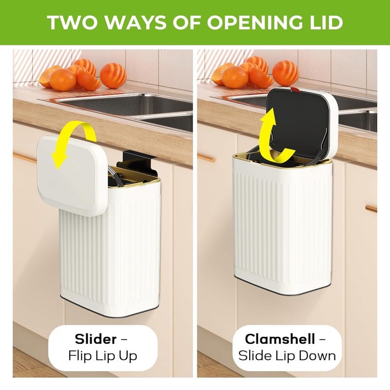GLODEALS Kitchen Hanging Trash Can with Lid, 2.1 Gallon Stainless Steel Trash Can Compost Bin, Wall-Mount Indoor Kitchen Trash Bin for Cabinet, Under Sink, Bathroom (2.1 Gallon, 8L Ivory White) - Image 3