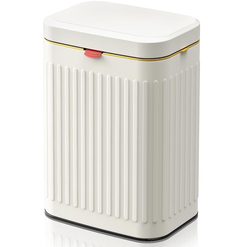 GLODEALS Kitchen Hanging Trash Can with Lid, 2.1 Gallon Stainless Steel Trash Can Compost Bin, Wall-Mount Indoor Kitchen Trash Bin for Cabinet, Under Sink, Bathroom (2.1 Gallon, 8L Ivory White) - Image 1