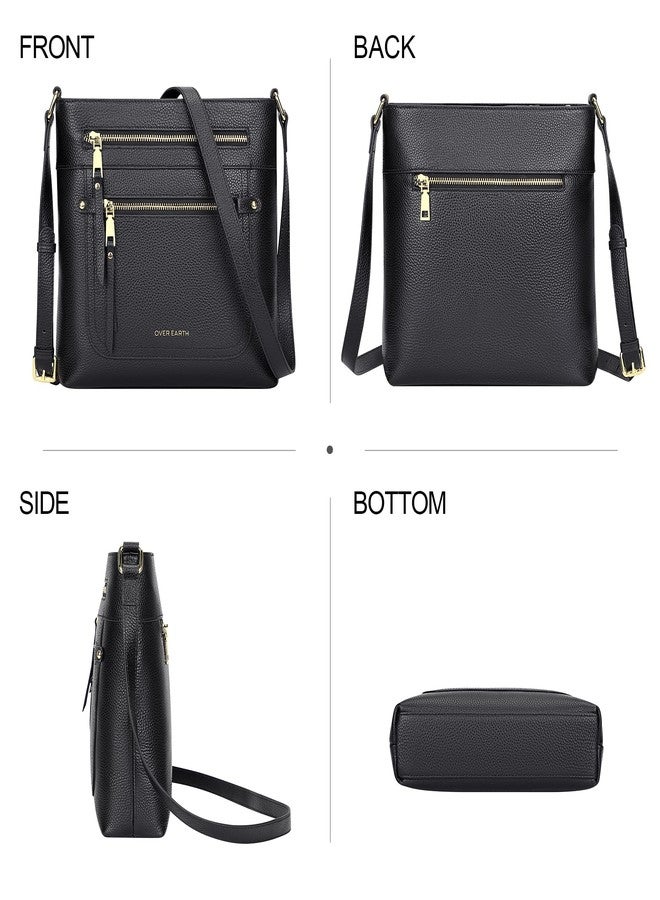 Over Earth Leather Crossbody Bags for Women Medium Shoulder Purse Multi Pocket Shoulder Handbag with Adjustable Strap(O199E Black RP) - Image 3
