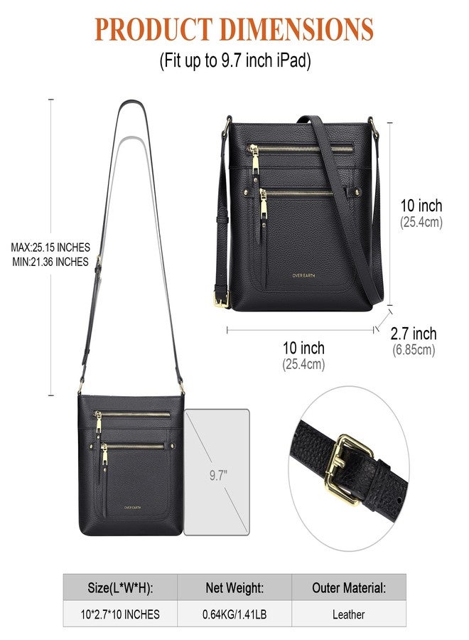 Over Earth Leather Crossbody Bags for Women Medium Shoulder Purse Multi Pocket Shoulder Handbag with Adjustable Strap(O199E Black RP) - Image 5
