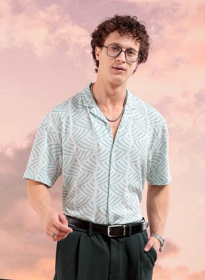The Indian Garage Co Men Green Printed Resort Collar Shirt - Image 1