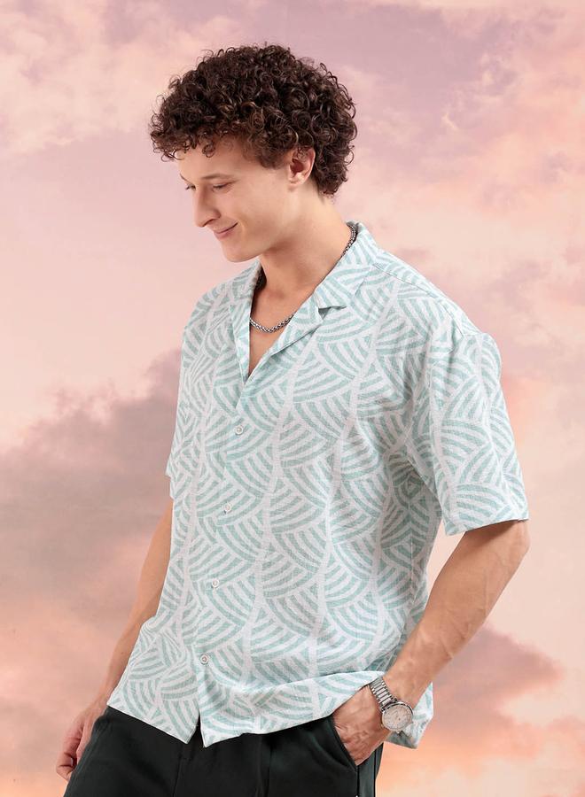 The Indian Garage Co Men Green Printed Resort Collar Shirt - Image 4