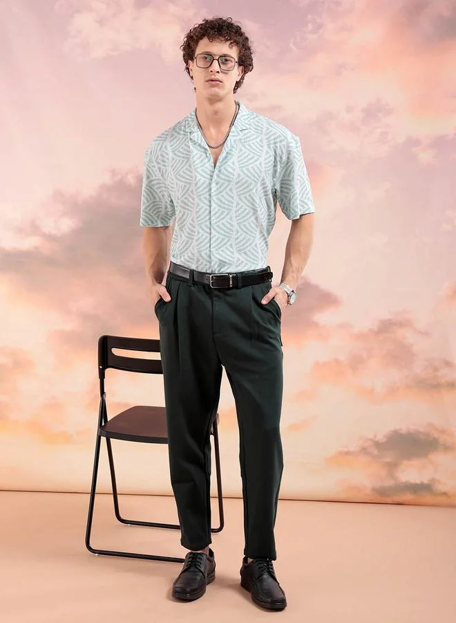 The Indian Garage Co Men Green Printed Resort Collar Shirt