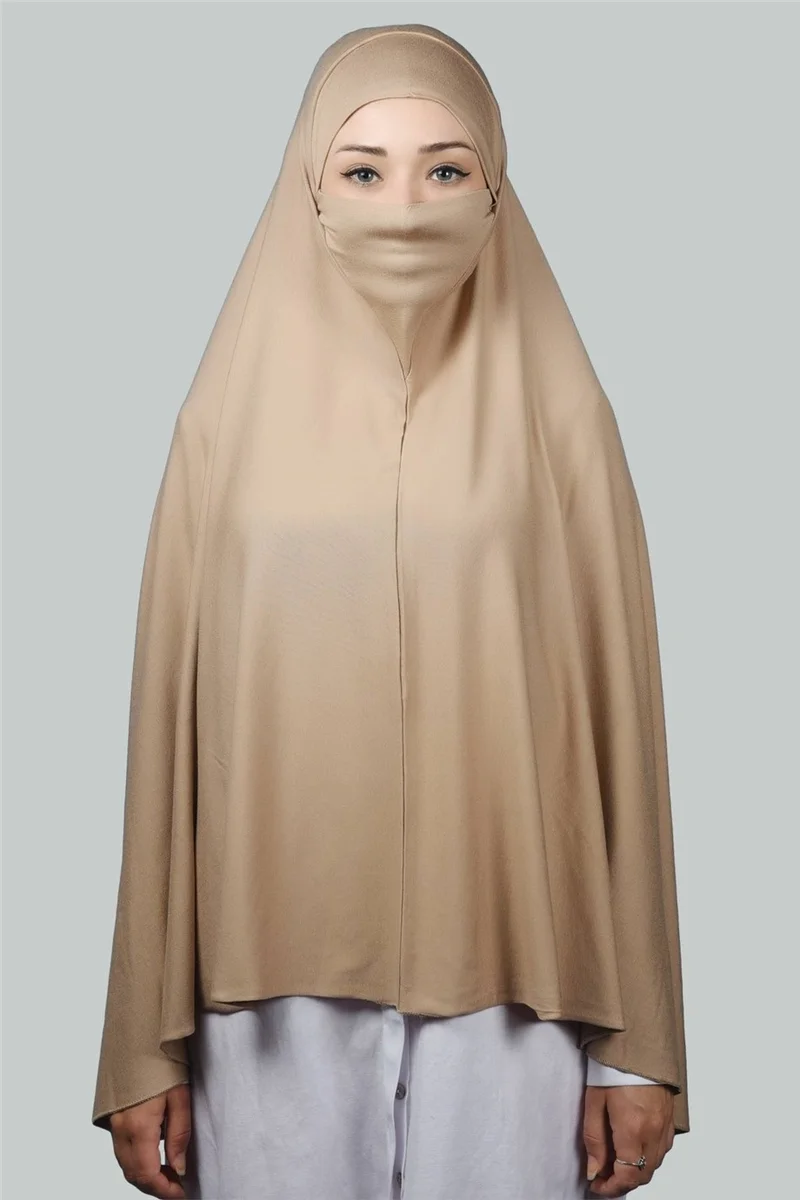 Altobeh Ready-made Turban Practical Scarf with Veil Hijab with Nikap - Prayer Cover Soufflé (5Xl) - Dark Beige