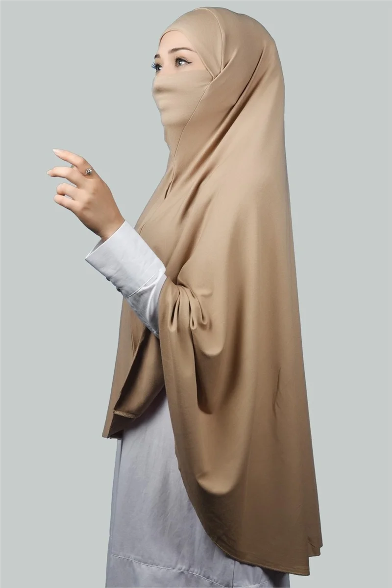 Altobeh Ready-made Turban Practical Scarf with Veil Hijab with Nikap - Prayer Cover Soufflé (5Xl) - Dark Beige