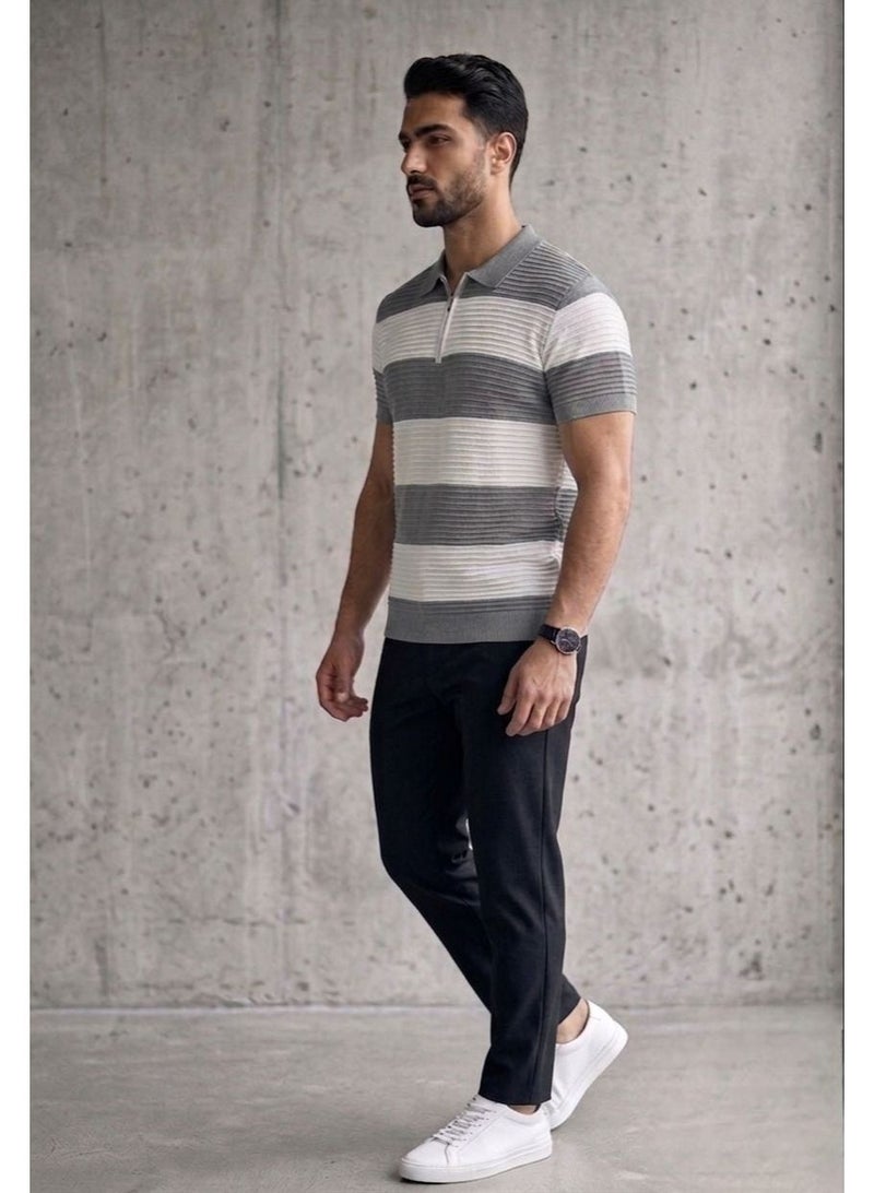 Hikes Men’s Textured Knit Polo Shirt | 100% Viscose Soft, Breathable, Regular Fit Casual Wear - Image 3