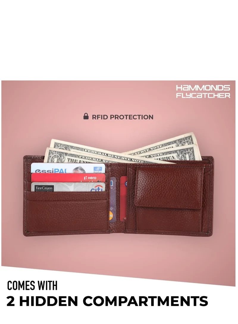 Hammonds Flycatcher  Leather Wallets for Men | Brown Men's Wallet | RFID Protected Leather Wallet for Men | Mens Wallet with 4 Card Slots | Purse for Men/Money Bag - Gift for Him, Brown, for Men | Best Price UAE