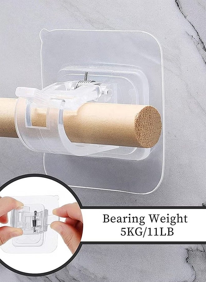 4 Pcs Adjustable Rod Bracket Self-Adhesive Curtain Hook,No Drill Fixing Rod Holder Bracket Drapery Hook Curtain Pole Towel ABS Wall Bracket Hook for Home Bathroom Living Room Hotel Use Clear - Image 5