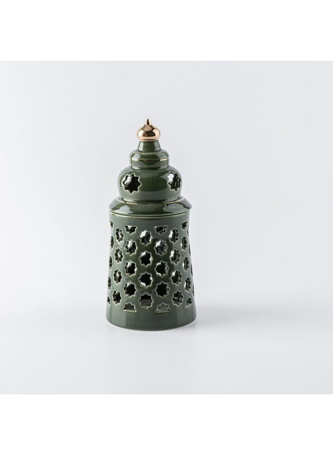 Otantik Home Rosette Collection Green Color Porcelain Electronic Candle - Calming 9 x 21.7 Decorative Lighting with Natural Essence