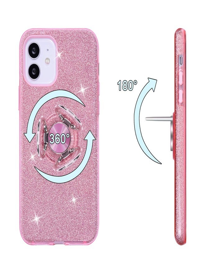 Wisdompro Case for iPhone 12 Mini, Cute Glitter Bling Sparkle Protective Case with Ring Kickstand, Women Girls Phone Case for 5.4 Inch Apple iPhone 12 Mini - Pink - Image 4