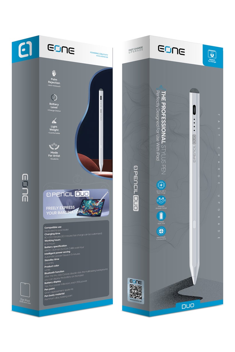 Eone Duo Smart Stylus for iPad – Fast USB-C Charging, Palm Rejection, 11-Hour Battery, On-Screen Battery Indicator & Multi-Gesture Controls - Image 3