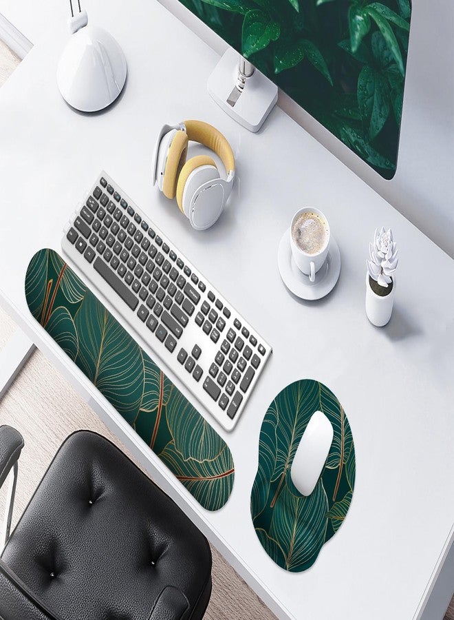 eulps Mouse Pad Wrist Support, Ergonomic Memory Foam Keyboard Wrist Pad & Gel Wrist Rest Set for Computer Keyboard for Easy Typing & Pain Relief for Office & Home (Tropical Plants Set) - Image 2