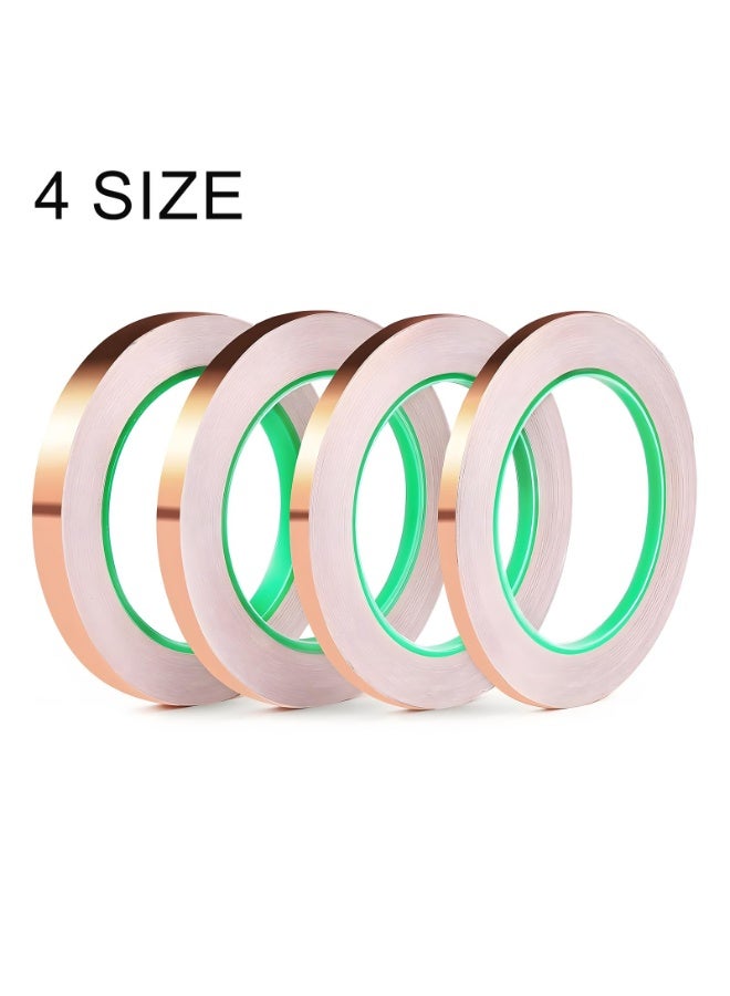 NajmStyle 4 Pack Copper Foil Tape,Double-Sided Conductive Copper Tape Adhesive 4 Sizes (0.2/0.24/0.3/0.4Inch) x65.6FT Copper Tape for Stained Glass Guitar Crafts Electrical Repairs Grounding - Image 1