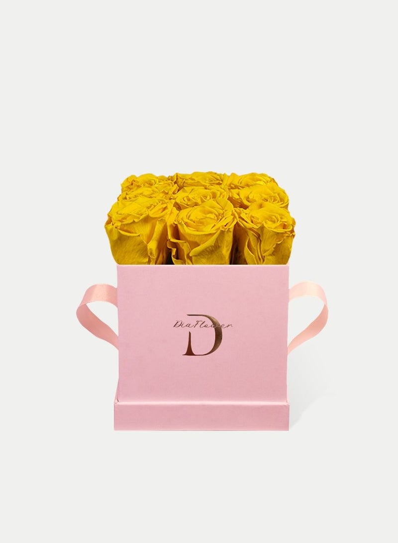 Dia FLOWER Infinity Square Box, Sunshine Yellow 9 ROSES SMALL - Image 2