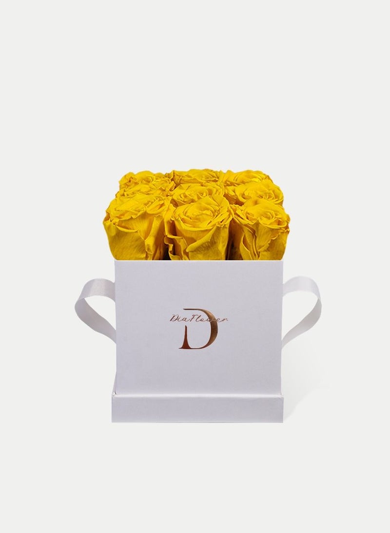 Dia FLOWER Infinity Square Box, Sunshine Yellow 9 ROSES SMALL - Image 3