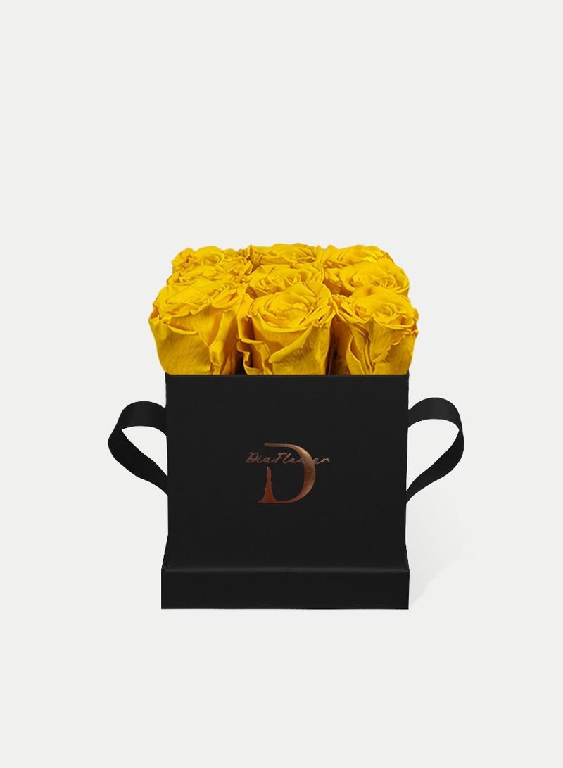 Dia FLOWER Infinity Square Box, Sunshine Yellow 9 ROSES SMALL - Image 1