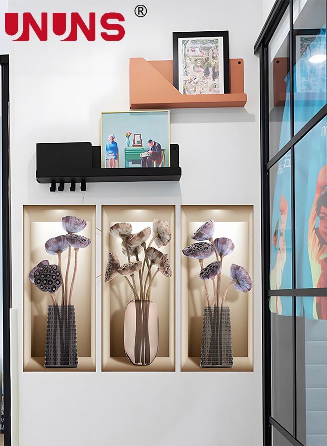 UNUNS 3-Piece 3D Vase Flowers Wall Sticker,Self-adhesive Plant Dried Vase Simulation Wall Sticker,For Bedroom Room Decoration,22cmx50cmx3 - Image 4