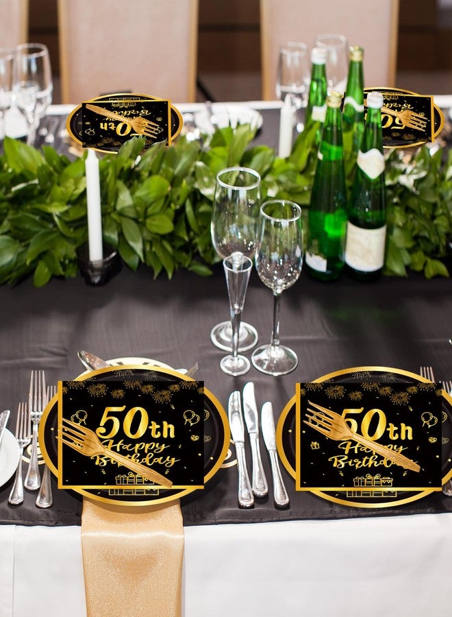 LDFDRT 60pcs 50th Birthday Party Paper Plates and Napkins Forks Black Gold Dessert Cake Plates Party Decorations Supplies Serves 20 Guest - Image 4