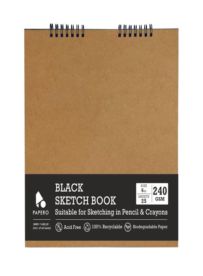 PaperO Black Media Sketchbook - 6 inch Wiro Bound, 240 GSM Kraft Paper, 25 Sheets | Acid-Free Artist Pad for Sketching, Drawing, Painting & Scrapbooking (6 inch) - Image 1