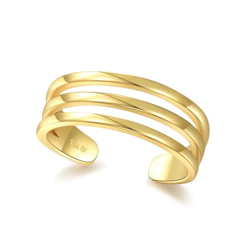 PLOMFOV 14K Gold Filled Gold Toe Rings for Women Adjustable Toe Rings Non Tarnish Solid 14K Real Gold Toe Ring Triple Line - Image 1