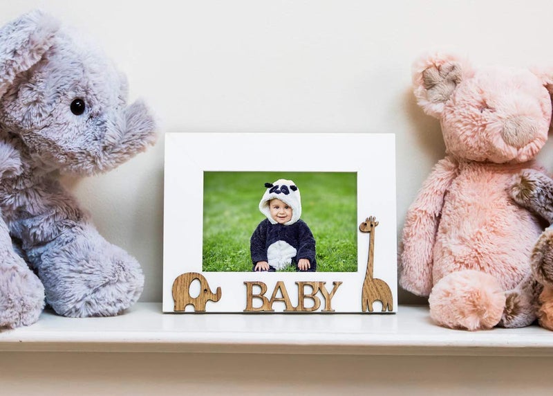 Isaac Jacobs Wood Sentiments â€œBabyâ€ Picture Frame, 4x6 inch, Photo Gift for Family, Tabletop, Desktop Display & Wall Display, Animal Cutout Details (White) - Image 3