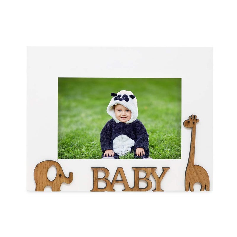 Isaac Jacobs Wood Sentiments â€œBabyâ€ Picture Frame, 4x6 inch, Photo Gift for Family, Tabletop, Desktop Display & Wall Display, Animal Cutout Details (White) - Image 2