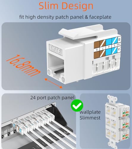 Rapink RJ45 Keystone Jack Cat6 10G Support Keystone Jacks UTP 25 Pack for Wall Plate and Patch Panel Rj45 Keystone 90 Degree White Color for Cat6 Cat5e Cat5 Cabling - Image 3
