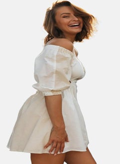YUNIQEE White Off-Shoulder Puff Sleeve Sheath Mini Dress  - Image 3