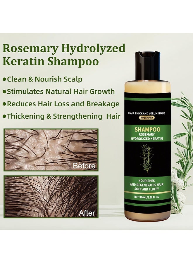 Feimuko Organic Rosemary Hair Growth Shampoo, Rosemary Hydrolyzed Keratin Shampoo, Natural Thickening & Strengthening Shampoo With Hydrolyzed Keratin And Natural Extract Of Rosemary, Nourishing And Strengthening Hair, 100ml - Image 2