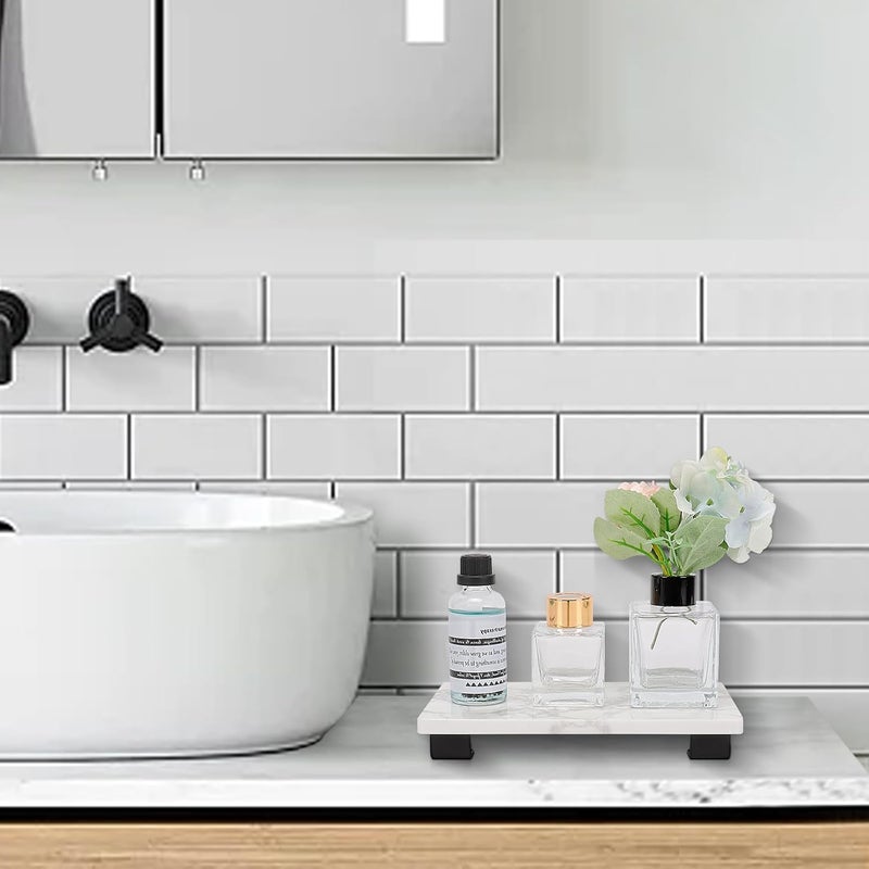 صينية زينة الحمام، صينية خزان المرحاض، صينية رخام أبيض، صينية صابون المطبخ، صينية عرض صغيرة فاخرة للحلوى والقهوة والشاي والزجاجة والنبات، إكسسوارات الطاولة/السطح (أسود، 7.8 بوصة) - Image 5