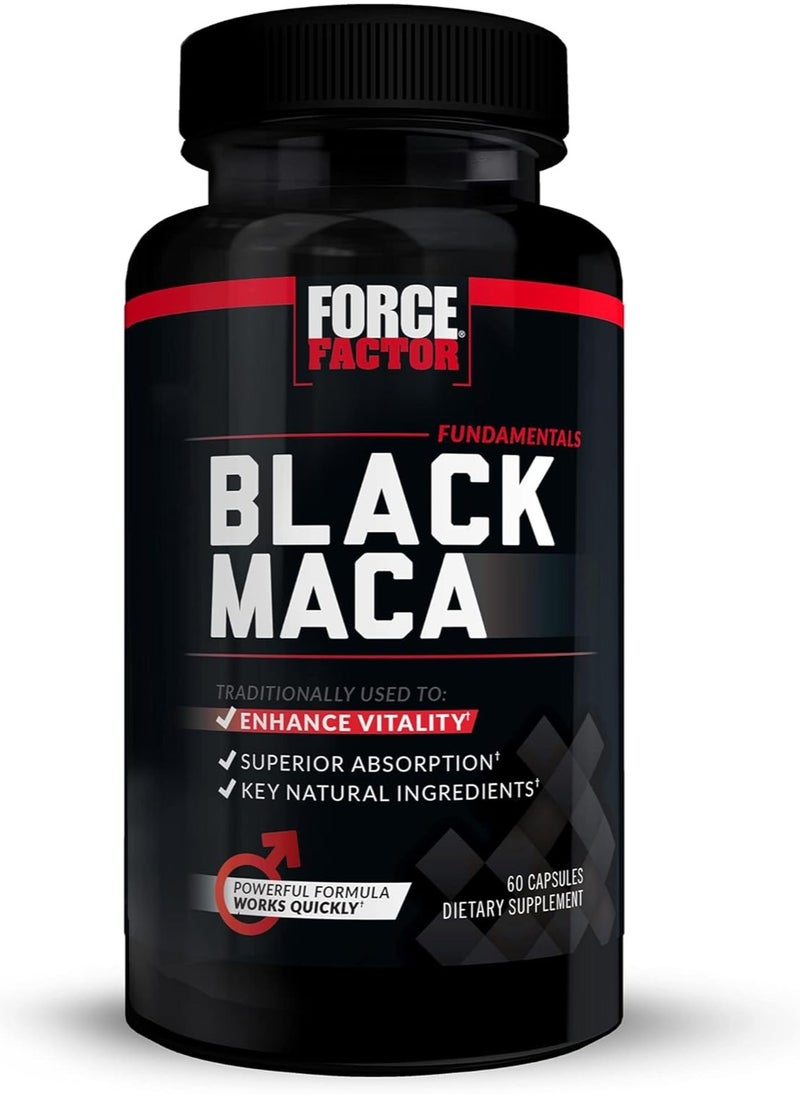 Force Factor Force Factor Black Maca Root Vitality Supplement for Men with Superior Absorption and Power, Natural Maca Negra Extract, Fundamentals Series, 1000mg, 60 Capsules 