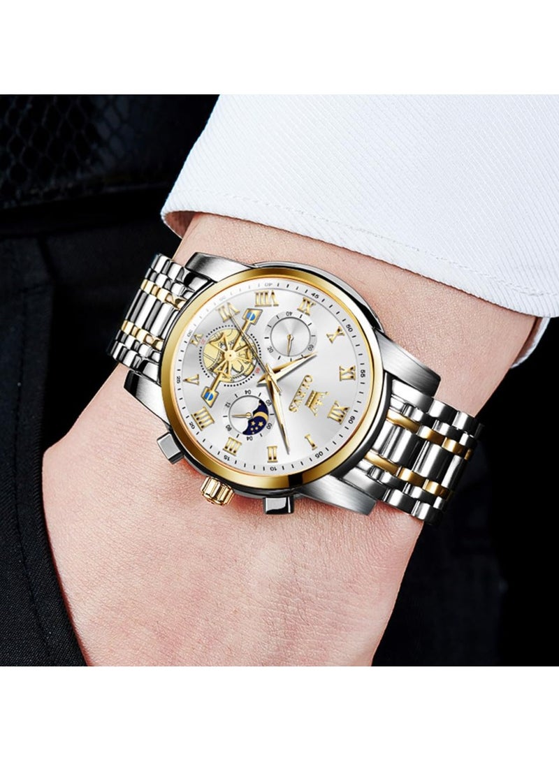 أوليفز OLEVS ساعة رجالية جودة التناظرية الكوارتز الفولاذ المقاوم للصدأ مقاوم للماء كرونوغراف مضيئة الأعمال عادية فستان فاخر وجه كبير ساعات المعصم - Image 2