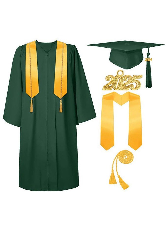 Loquat Middle High School College Graduation Gown Robe With Cap Green