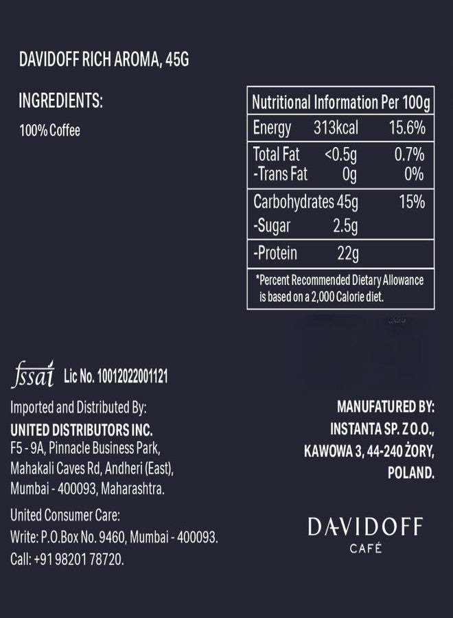 Davidoff Coffee Rich Aroma | 100% Arabica Beans | 10/12 Intensity | Granules, Glass Bottle | 45g - PACK OF 12 - Image 3
