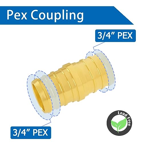 Hooshing 3/4 Inch PEX Fitting Straight Coupling Crimp Brass Barb For PEX Pipe Plumbing Jobs, Pack of 10 - Image 3