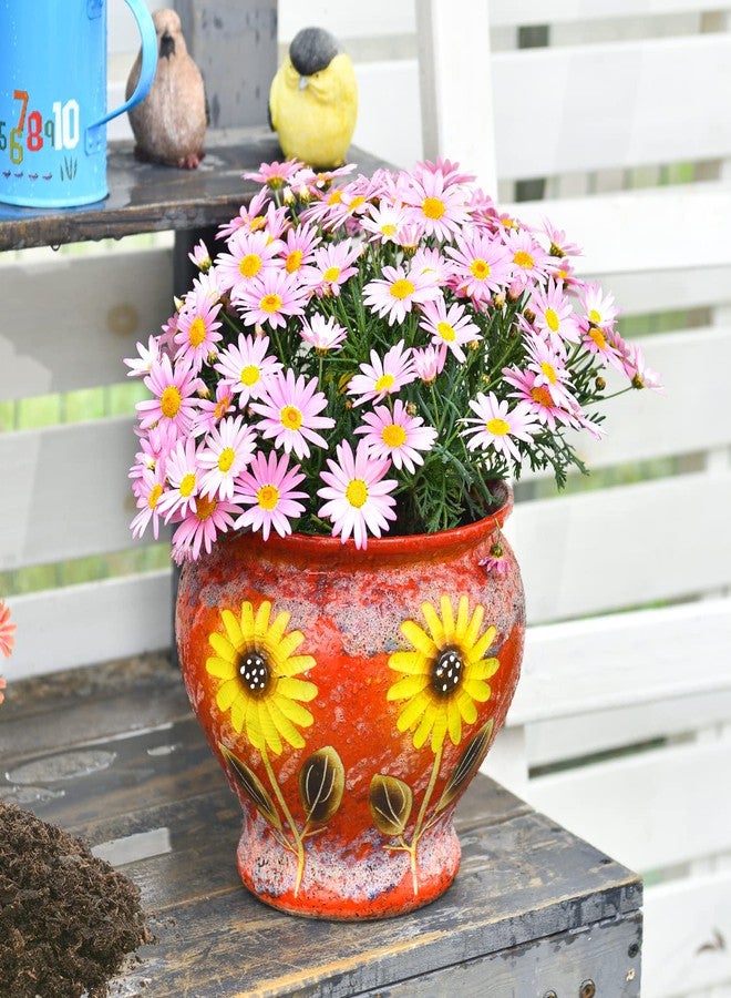 Sungmor Ceramic Hand Painted Succulent Flower Pots, 9 Inch Large Pottery Pots for Indoor Outdoor Plants, Decorative Ceramic Vase for Flower Arrangement Home Decor, Vintage Centerpieces Flowerpot - Image 2