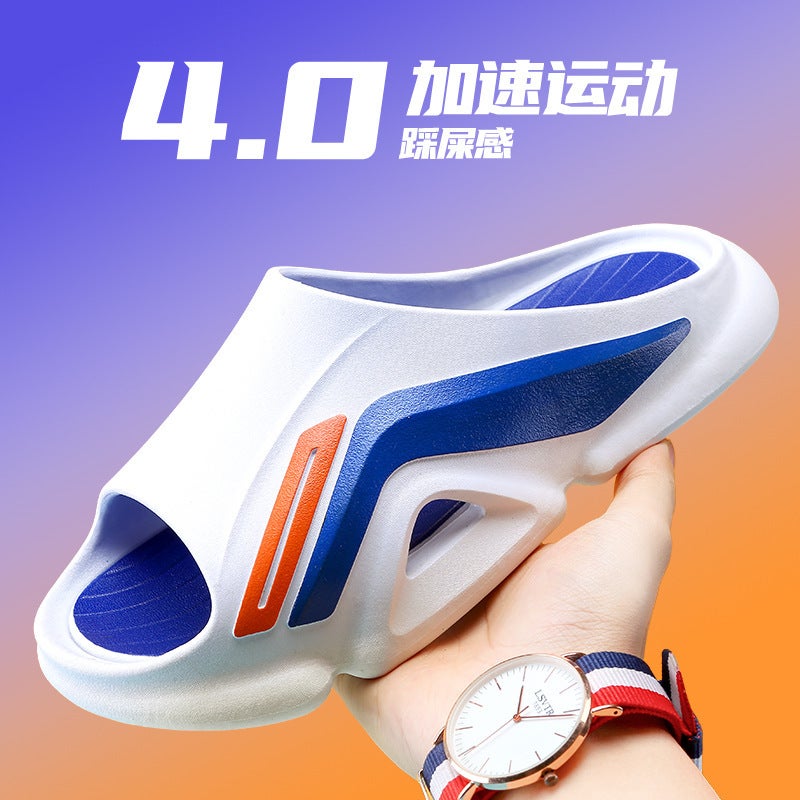 Slip-on Slippers Mens Summer Outfit Fashionable Indoor Household Non-slip Wear-resistant Thick-soled Sandals and Slippers Factory Outlet Blue and White